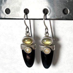 Vintage S.A.W. Onyx Pearl and Peridot Earrings